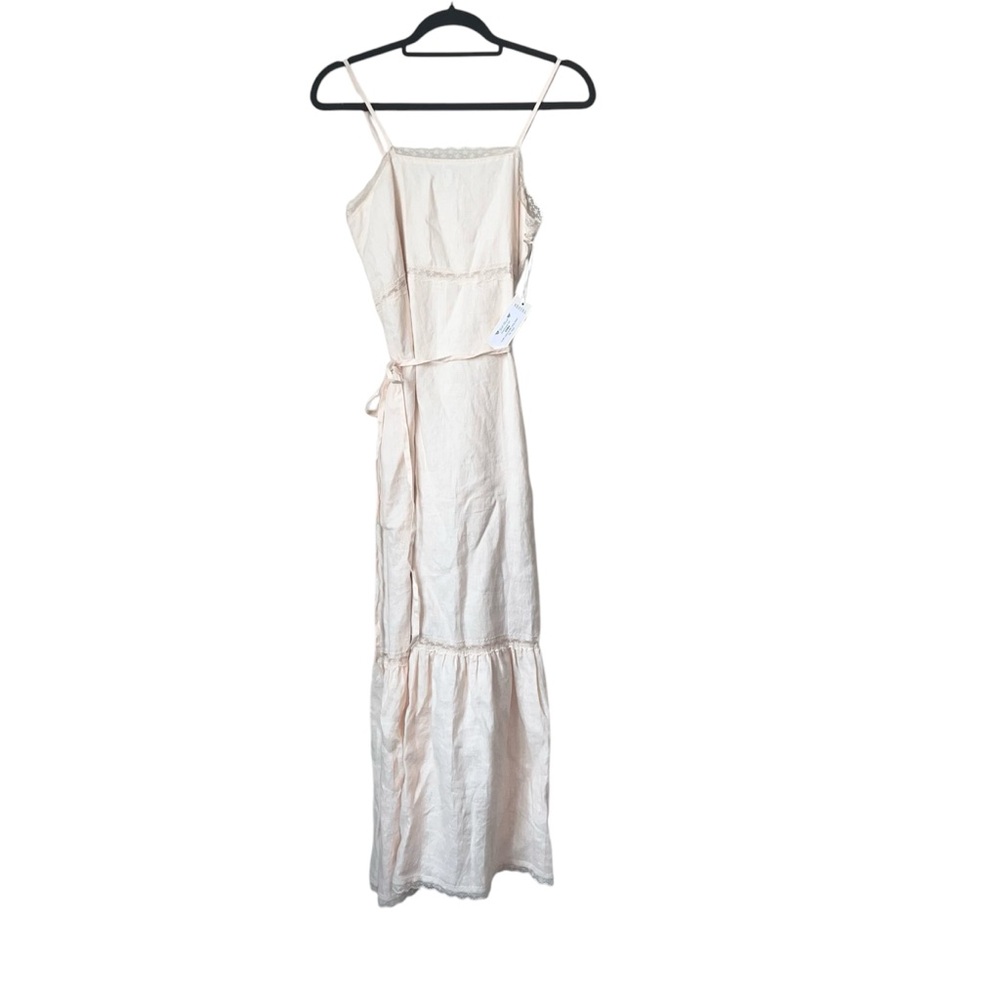 Gold Hawk Linen Lace Ruffle Long Dress in Pearl Size Small